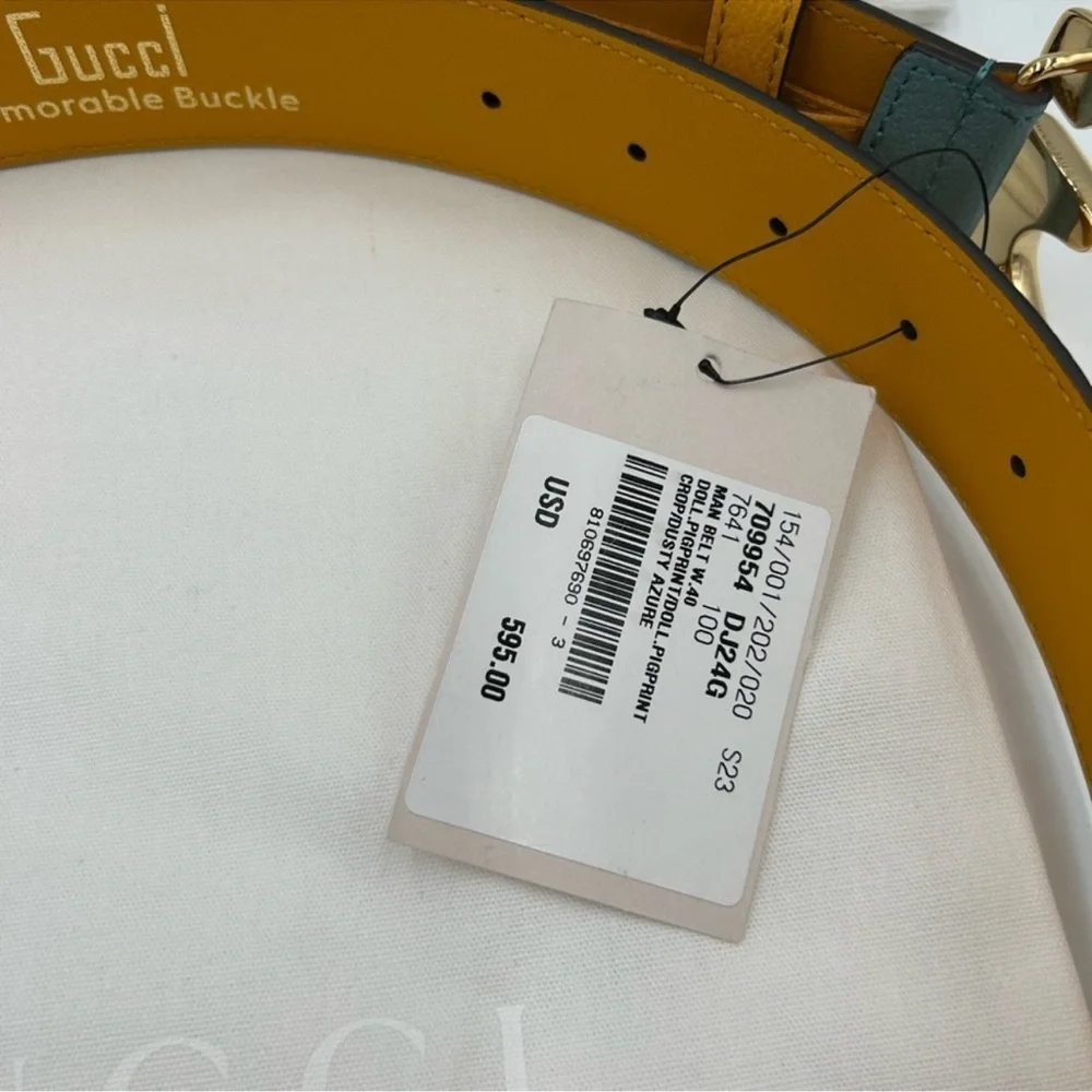 Men’s Gucci, two-tone leather belt, memorable buckle size 100 cm/40 inch